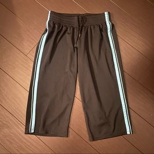 Champion women’s capri black athletic shorts with light blue stripes size small